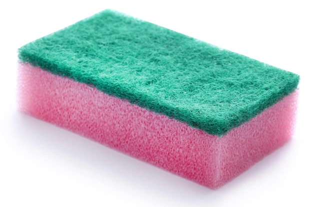 Kitchen sponge with scotch brite over white background