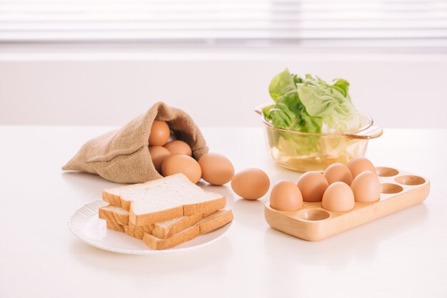 Kitchen Still Life.Fresh eggs in a Sack bag.