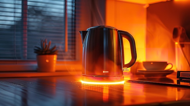 On the kitchen table an electric kettle with a backlight Generative Ai