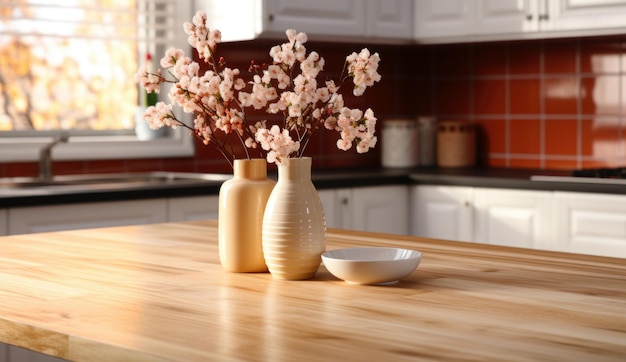 kitchen tabletop with flowers