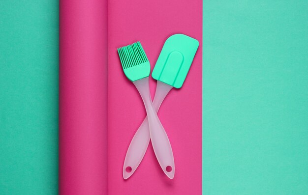 Kitchen tools on a colored wrapped paper