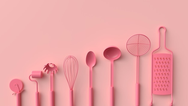 кухонные принадлежности розового цвета