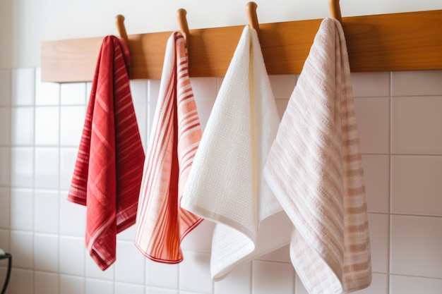 Kitchen towels haning on rack Generate AI