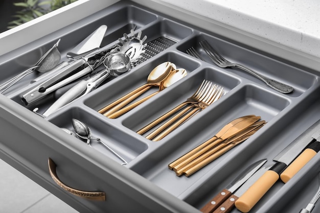 Kitchen utensils in drawer