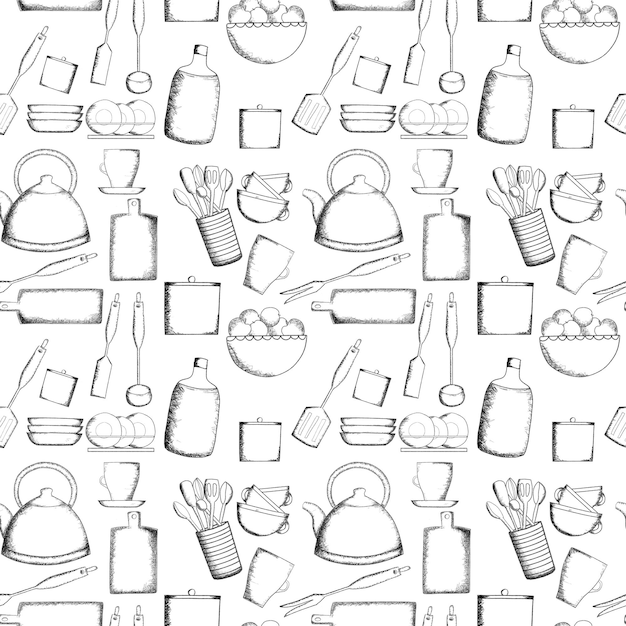 Photo kitchen utensils seamless pattern