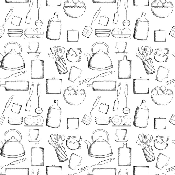 Photo kitchen utensils seamless pattern