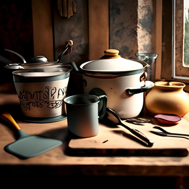 kitchen utensils on a wooden table