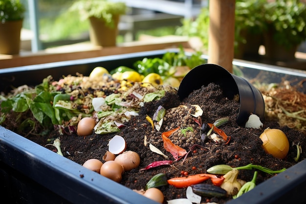 Photo kitchen waste turning into compost