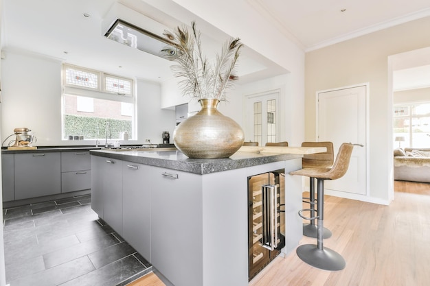 Kitchen with bar table