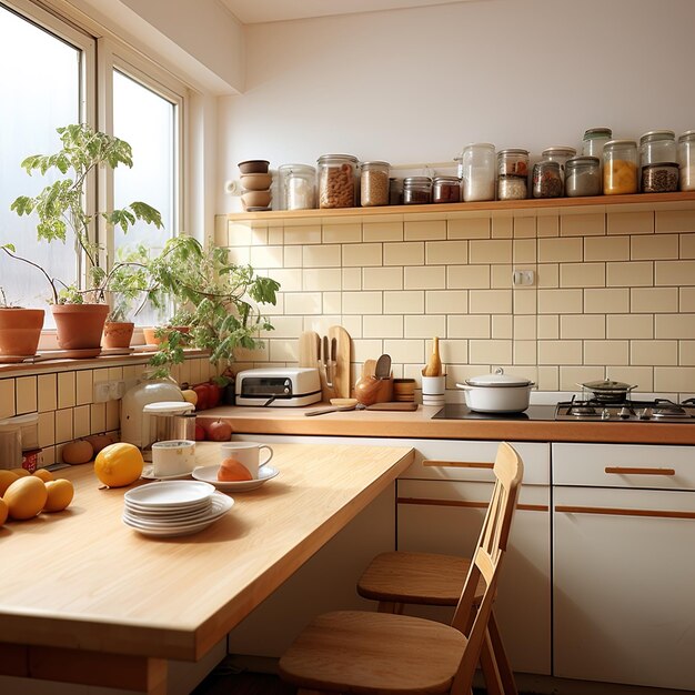 a kitchen with a bunch of pots and pans on the shelf