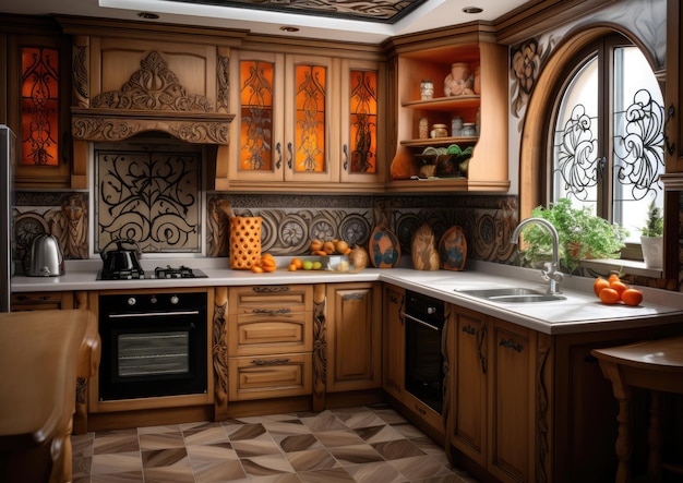 A kitchen with a combination of painted and stained cabinets