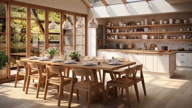 Кухня с столовой изометрический дизайн интерьера 3D рендеринг