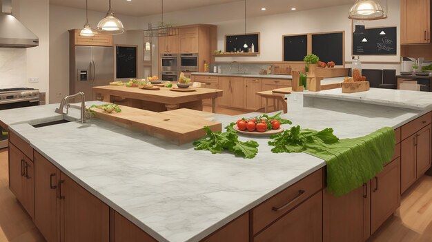 A kitchen with a food wasterecycling countertop