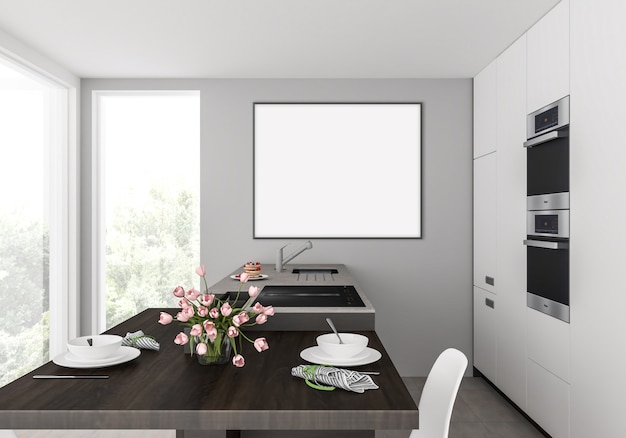 Foto cucina con cornice orizzontale appesa a parete