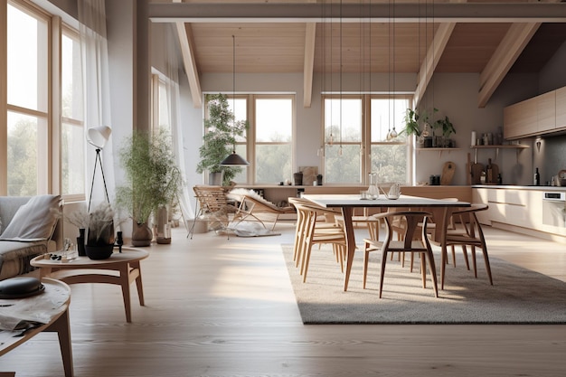 A kitchen with a large island and a large window