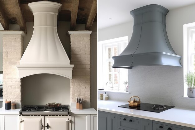 Photo a kitchen with a range hood and a stove top.