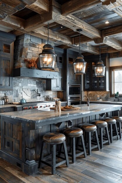 Photo a kitchen with a stove oven and a stove