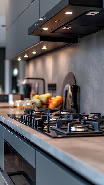 A kitchen with a stove and a sink