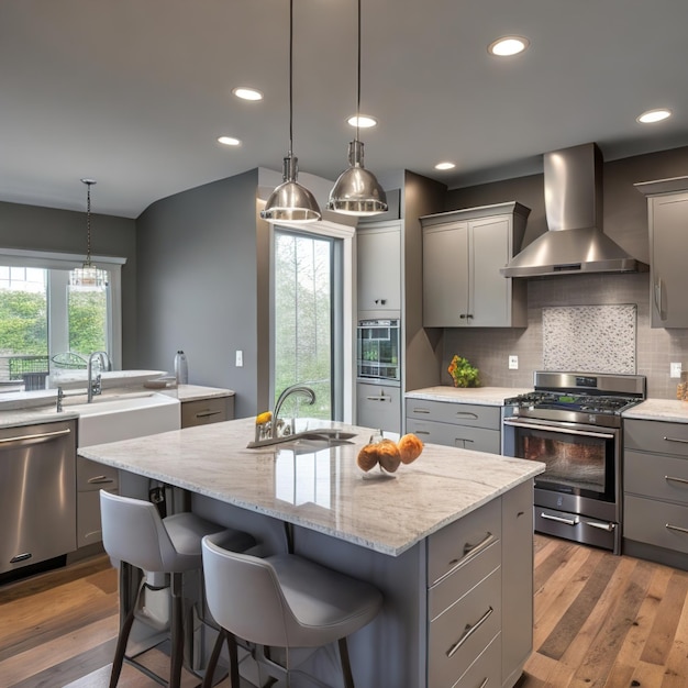 A kitchen with a stove and a stove