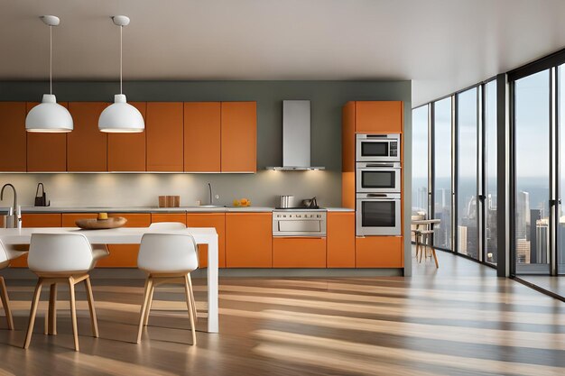 Photo a kitchen with a stove and a window that says'for the kitchen '