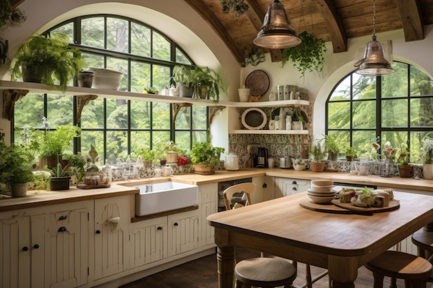 Kitchen with a view of the forest