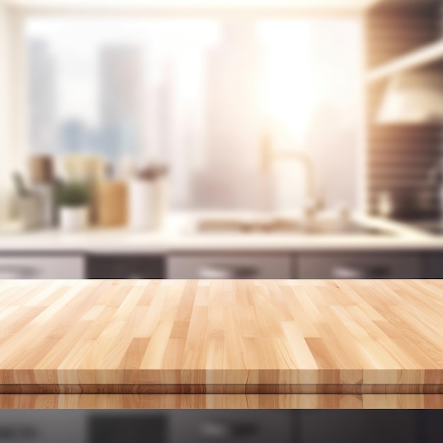 A kitchen with a wooden cutting board and a window with a window behind it.