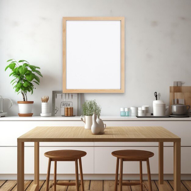 Photo kitchen with wooden table and stools