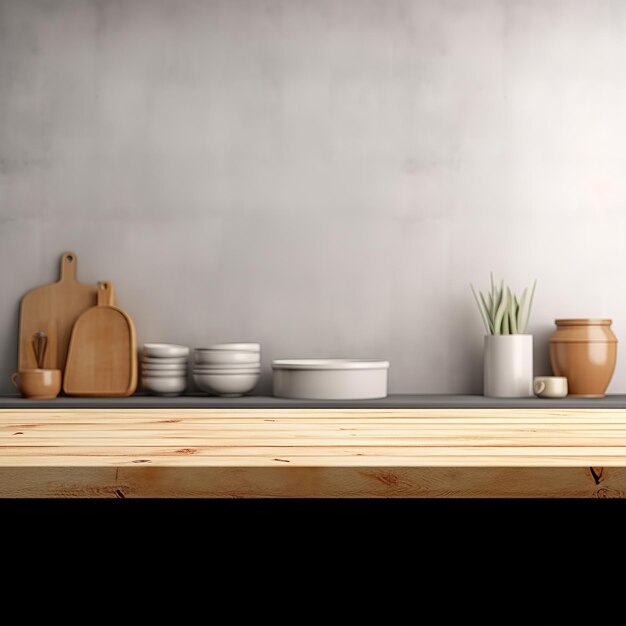 Foto scena di modello di tavolo in legno della cucina