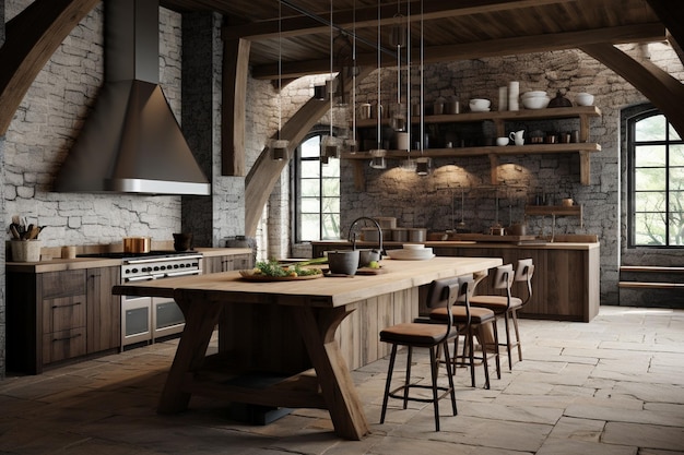 Kitchens with rustic wood island