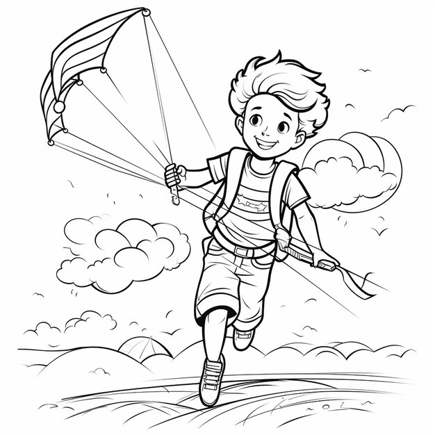 Foto kiteboarding disegno piatto carino angelo carino libro da colorare kawaii line art