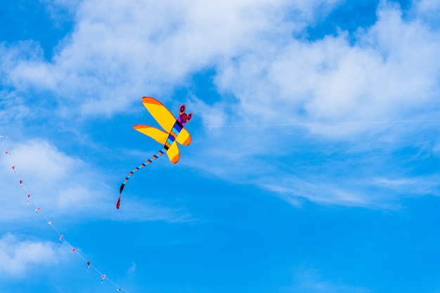 Kites flying in the sky among the clouds.Kite Festival