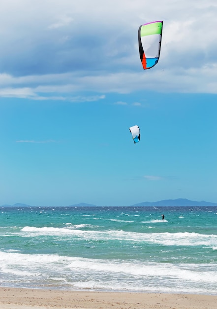 Kitesurfer on a clear windy day