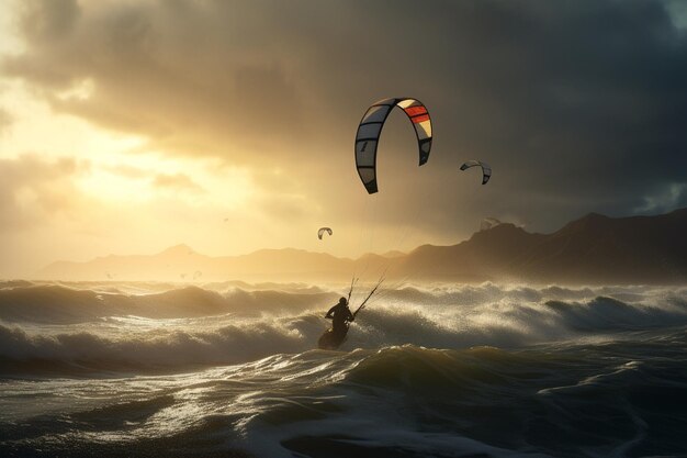 Kitesurfers in de wind