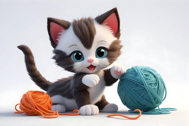 kitten 3d playing ball