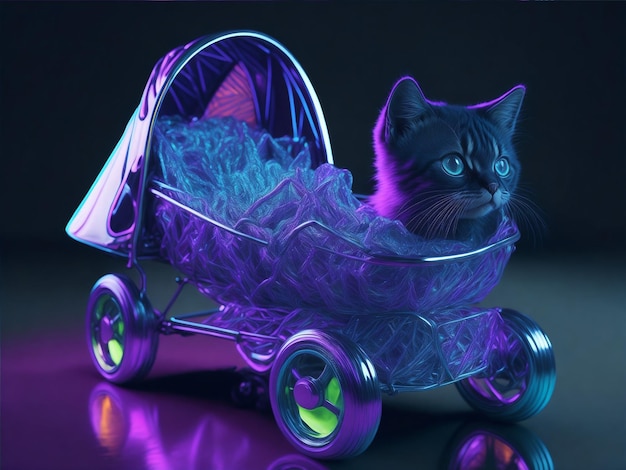 Kitten in a beautiful stroller ai generated