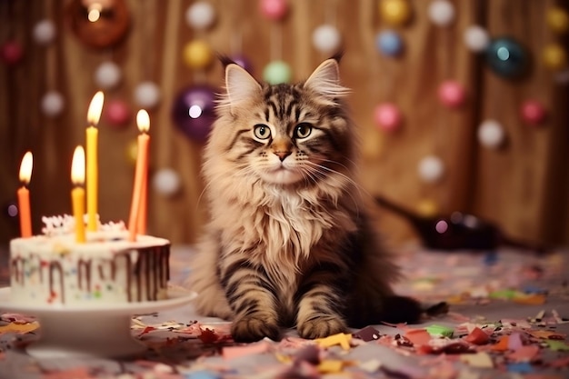 子猫の誕生日パーティー 猫のお祝いと遊び心のある楽しい生成 AI