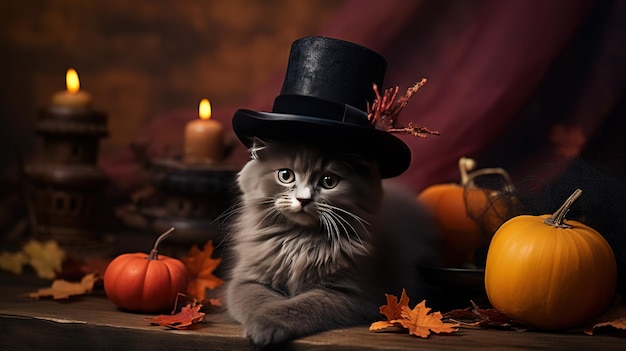 Kitten in a black hat Halloween