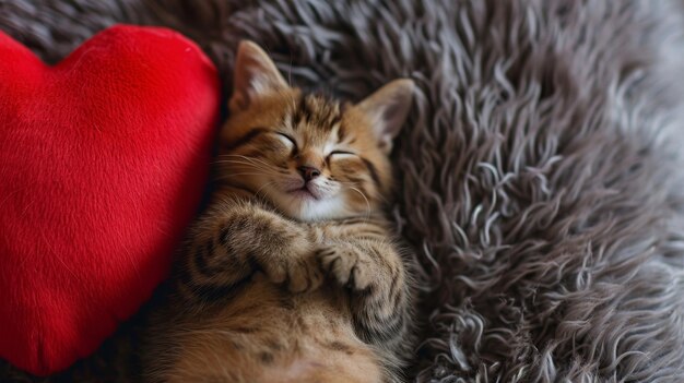 Photo kitten on a blanket with a soft heart