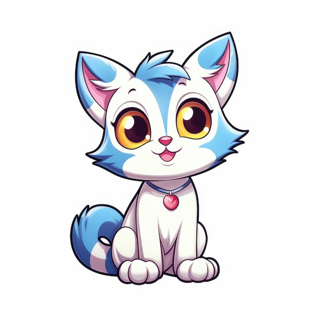 Kitten cartoon illustration sticker on a white background cat generative ai