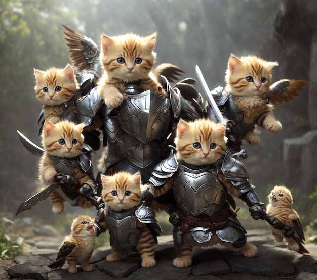 Photo kitten cats wearing medieval armor