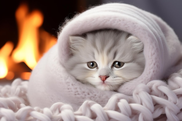 Photo kitten on a cozy sofa