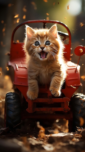 Photo kitten_driving_a_red_truck