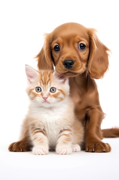 Kitten en puppy op witte achtergrond