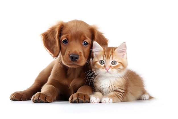 Kitten en puppy op witte achtergrond