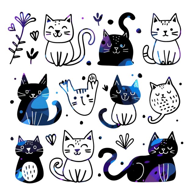 Kitten flat vector linear te set illustration high quality