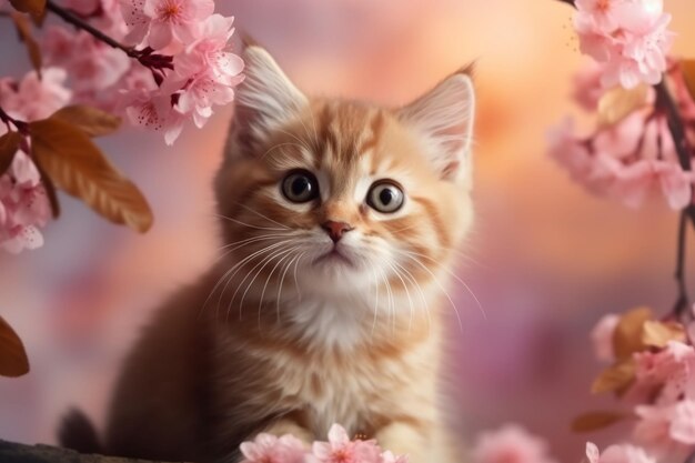 A kitten in a flower garden