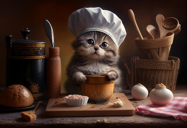 Kitten in the form of a cook AI Generated