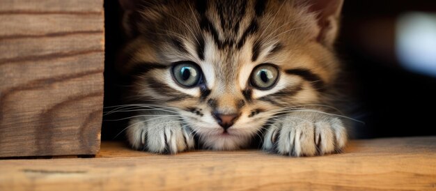 Kitten hid face with paws