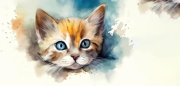 Kitten hoofd aquarel illustratie internationale kattendag banner AI gegenereerde kwaliteitsillustratie