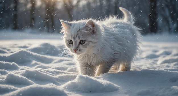 Kitten in de sneeuw